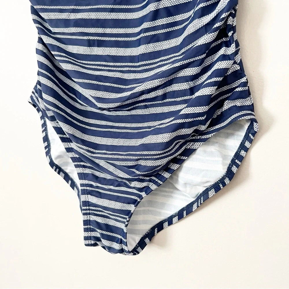 Merona Navy Blue Full Coverage One Piece Swimsuit Lace Back Medium Swim Suit M